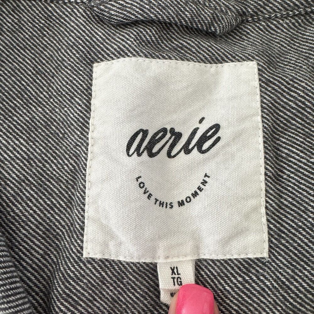 Aerie Anytime Fave Twill Flannel Shirt Women’s XL  Gray Striped Oversized Button - Picture 4 of 14